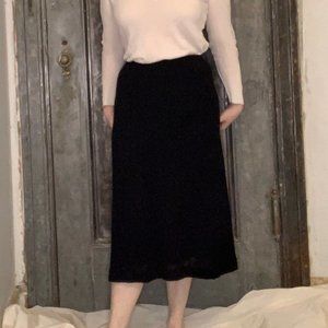 S M L Vintage 80s 70s Caren Charles black knit straight midi skirt elastic waist